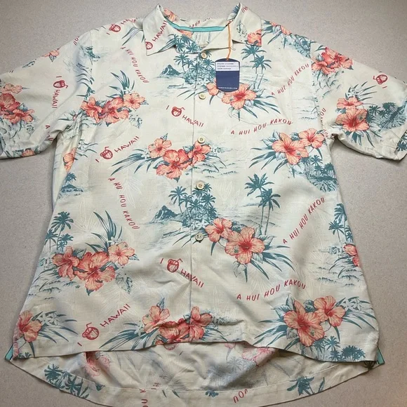 Tommy Bahama Hibiscus Scenic Camp Shirt Medium‎ 100% Silk A Hui Hou Kakou NWT - Picture 2 of 6